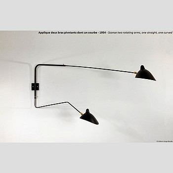 2 ROTATING ARMS: TWO STRAIGHT AND CURVED ARM WALL LAMP Serge Mouille