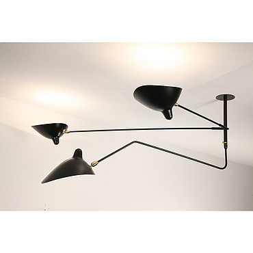  Serge Mouille 2 STILL & 1 CURVED ROTATING ARM CEILING LAMP S2B1C PS1040641